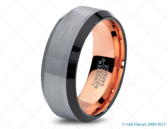 Black Gunmetal Tungsten Ring Rose Gold Wedding Band Ring Tungsten ...