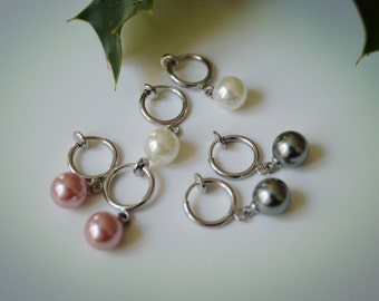 Clip Pearl Earrings (white/ pink/ gray)