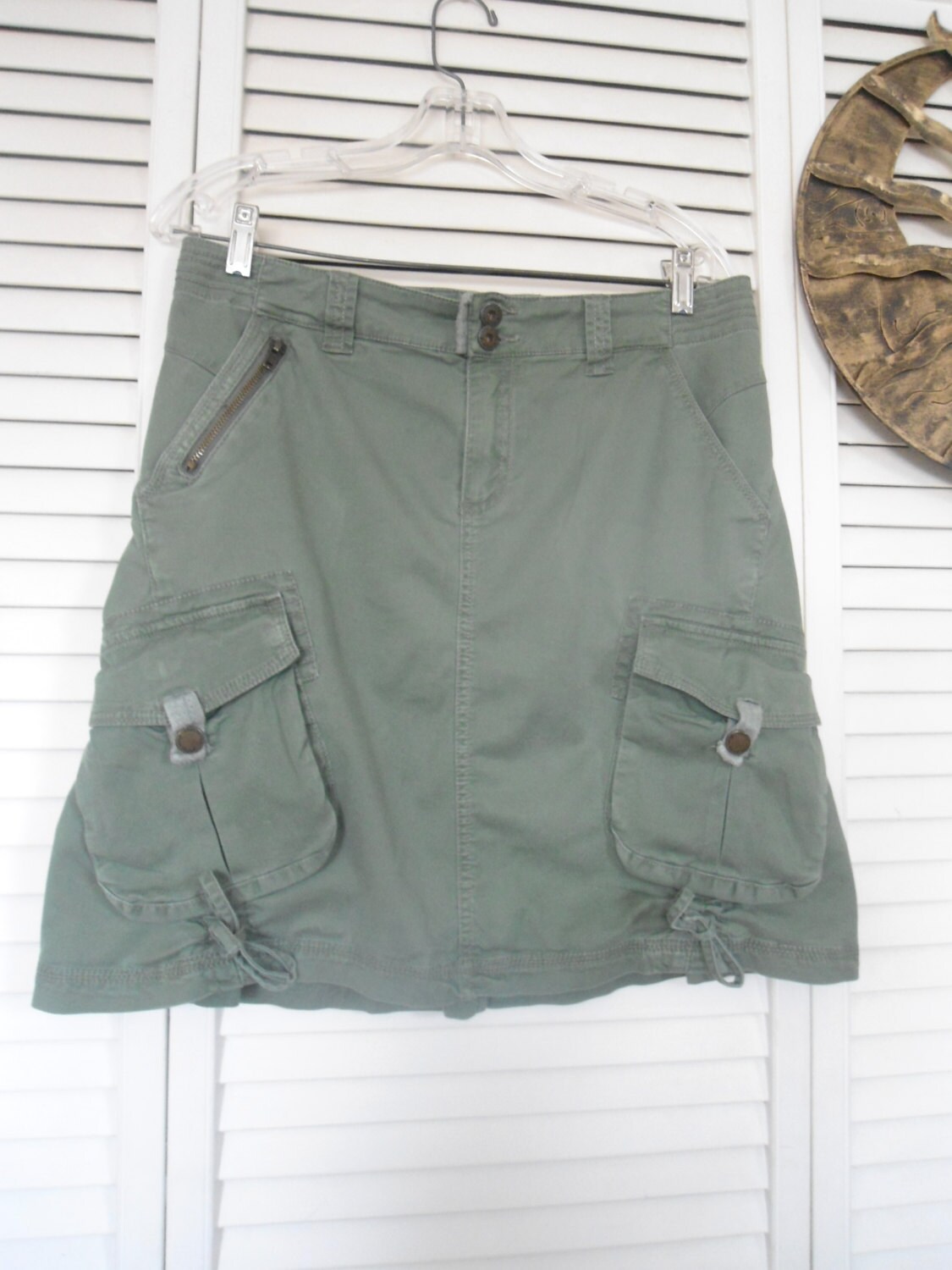 Green Khaki Skirt Pleated Skirt Cargo Skirt Size 9 Skirt