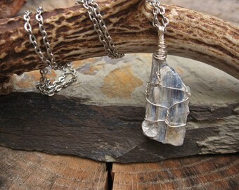 Blue Kyanite ~Labradorite~ Gemstone~ Pendant~ Handmade~ Necklace~ Jewelry~ Wire Wrapped~ Spiritual~ Native~ OOAK