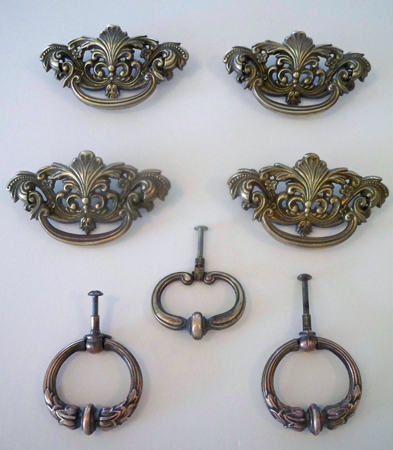 Vintage metal Victorian style drawer pulls set of 7