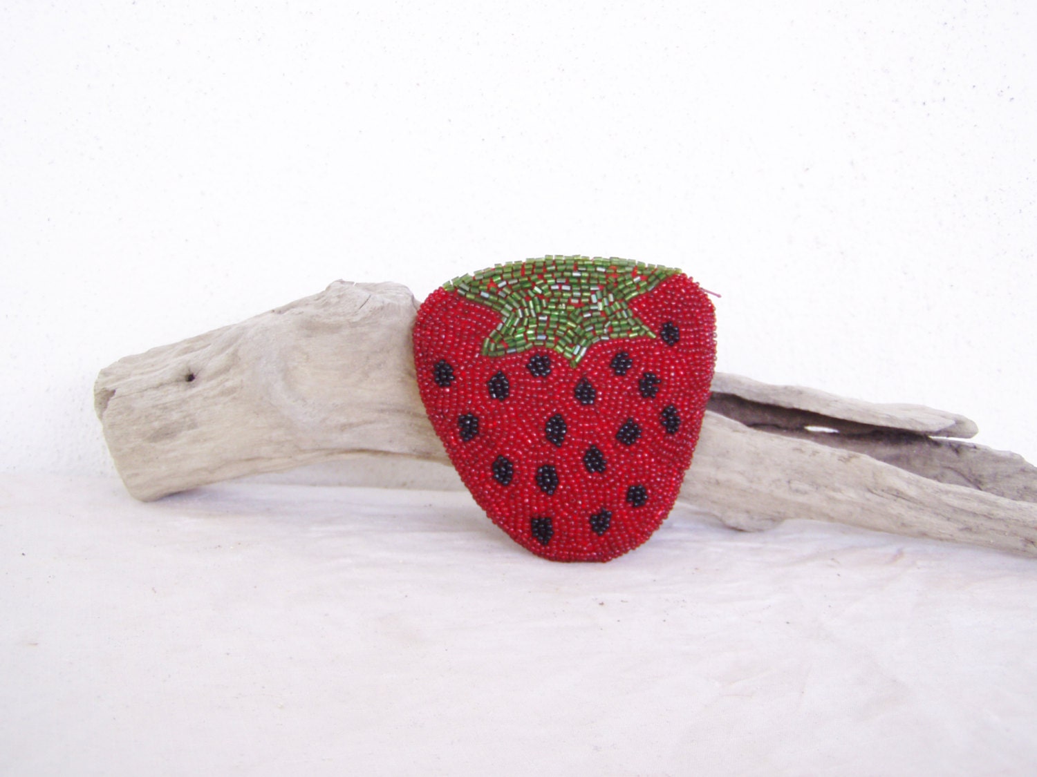 Vintage strawberry purse, embroidered, beaded, strawberry shaped purse