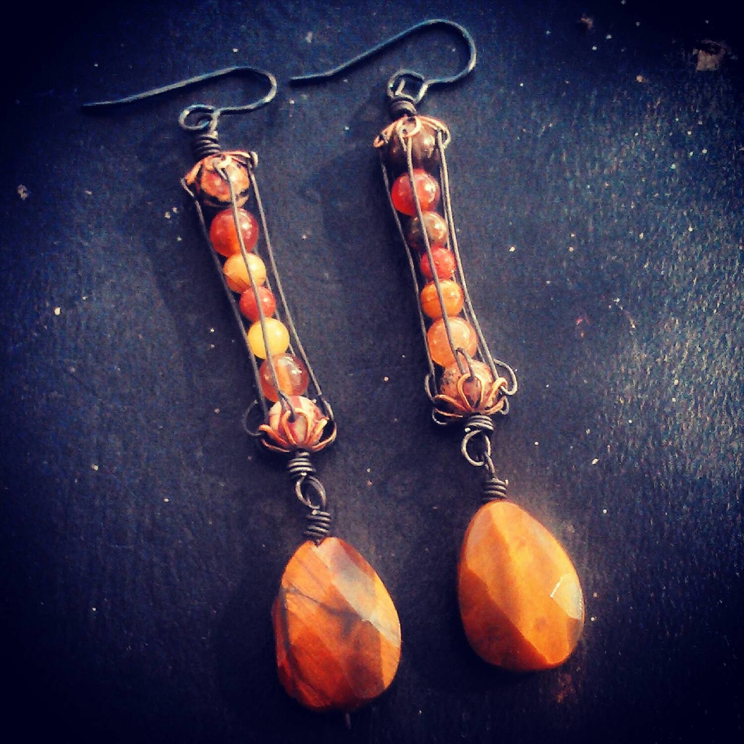 GILDED CAGE Earrings By Veritas Art Jewelry Opal Jasper