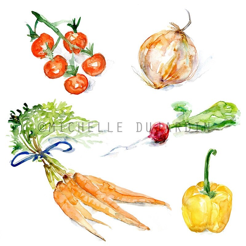 Vegetables watercolor clipart Digital Print Veggie