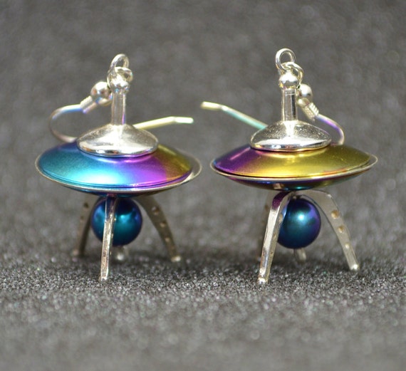 Sterling And Niobium Flying Saucer Earrings