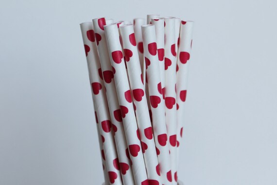 Red Heart Paper Straws - mason jar paper straws - red heart paper straw - wedding paper straws - red paper straws - valentine paper straws Il_570xn