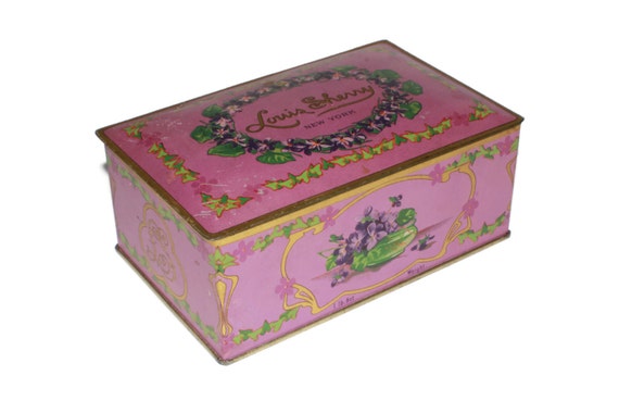 Vintage Louis Sherry Candy Tin Pink Lavender by BatnKatArtifacts