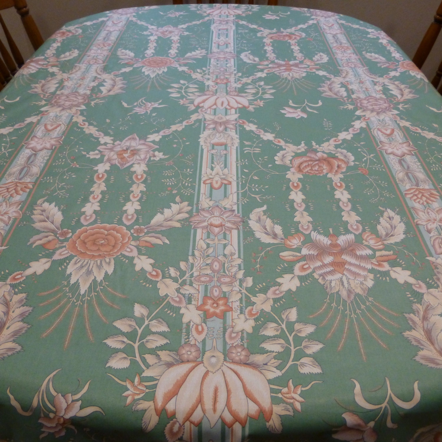 Beautiful Floral Green Tablecloth Handmade