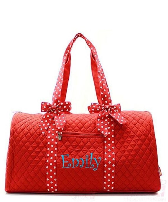 Personalized Duffle Bag Quilted Red White Polka Dot Bow Monogrammed ...