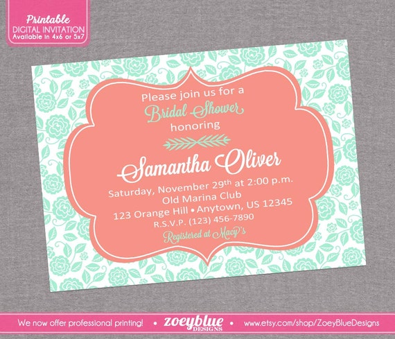 Mint And Coral Bridal Shower Invitations 6