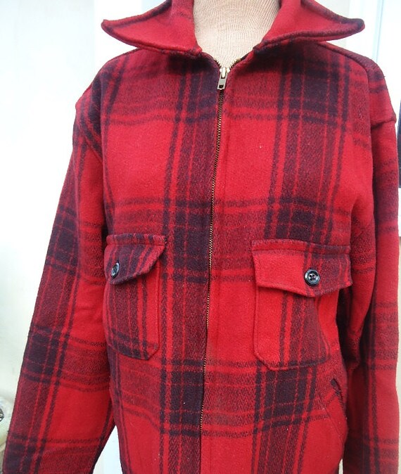 Vintage 50's Red Plaid Hunting Coat Jacket Mens Melton by ReEnvent