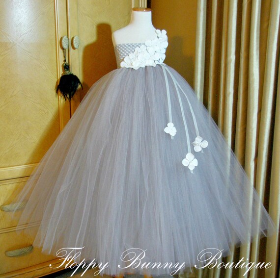 Grey and White Tutu Dress: Flower Girl, Birthday, Wedding, Silver and White Tutu Dress, Silver Tutu Dress, Hydrangea Tutu Dress Il_570xn