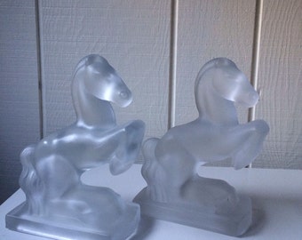 square glass horse bookends
