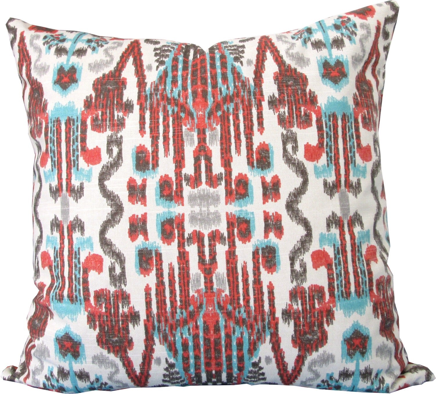 Decorative Pillow Cover-Coral and Blue Ikat-Accent Pillow-Sofa