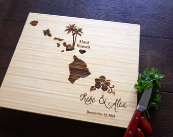Custom Cutting Board Hawaii Destination Wedding Present Tropical Decor Personalized Wedding Present Bridal Shower Gift