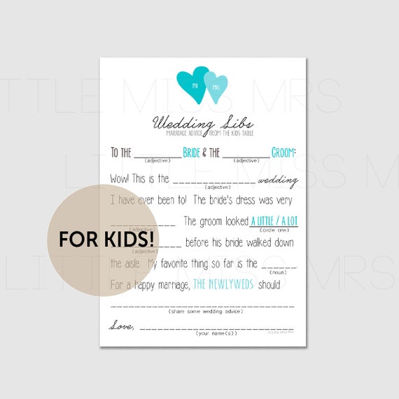 marriage advice from the Kids table! // Printable mad lib wedding advice cards
