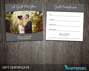 Photographer Gift Certificate Template - Wedding Photography Gift Certificate Card PSD Photoshop Templates for Photographers GC004