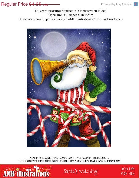 80% OFF Printable Christmas cards DIY instant download - Santa's checking you out! AMB-632 Il_570xn