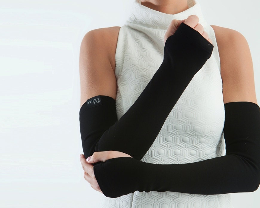 Black arm warmers long fingerless gloves unisex FG black by ZOLNAR