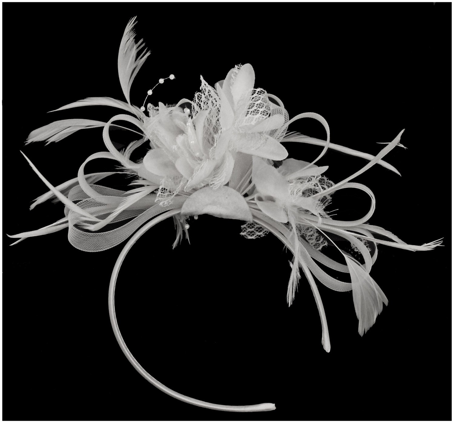 White Fascinator on Headband Alice Band Wedding Ascot Races