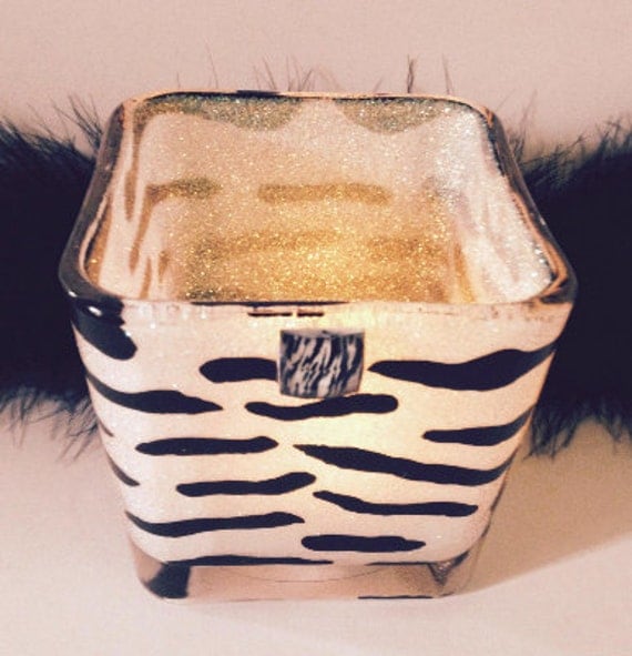 Zebra Print Glass Votive Candle Holder/ Animal Print Room
