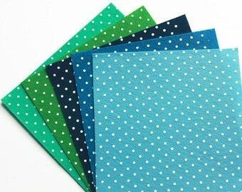 5 Sea Breeze Polka Dot Felt Squares - 15cms x 15cms - 6 x 6 inches - Blue Printed Felt - Spotty Polyester Felt - Pattern Craft Felt - FT08