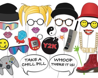 90s Party Photo booth Party Props Set - 25 Piece PRINTABLE - nineties era Photo Booth Props, 90's style, decorations, 90210 party