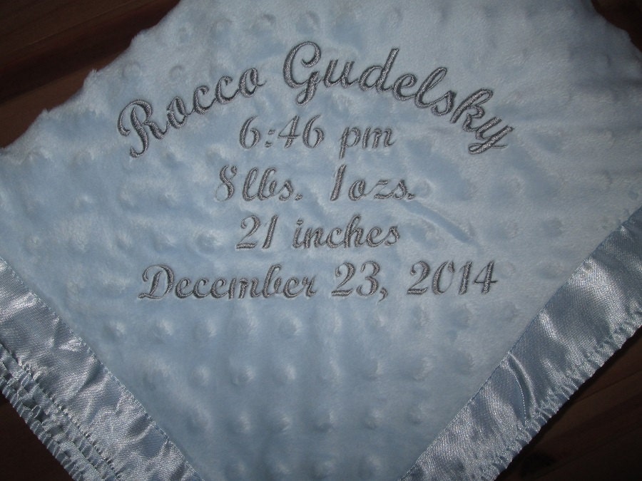 Personalized Baby Blanket/Custom/Embroidered/Boy/Girl/ Minky