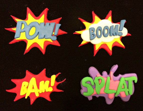 Items similar to 4 Comic Signs Set Pow Boom Splat Bam Cake and Cupcake ...