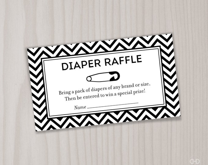 Small Chevron Diaper Raffle Ticket, Black and White Baby Shower Diaper Raffle Insert or Enclosure, Instant Download, Preppy Classic Girl