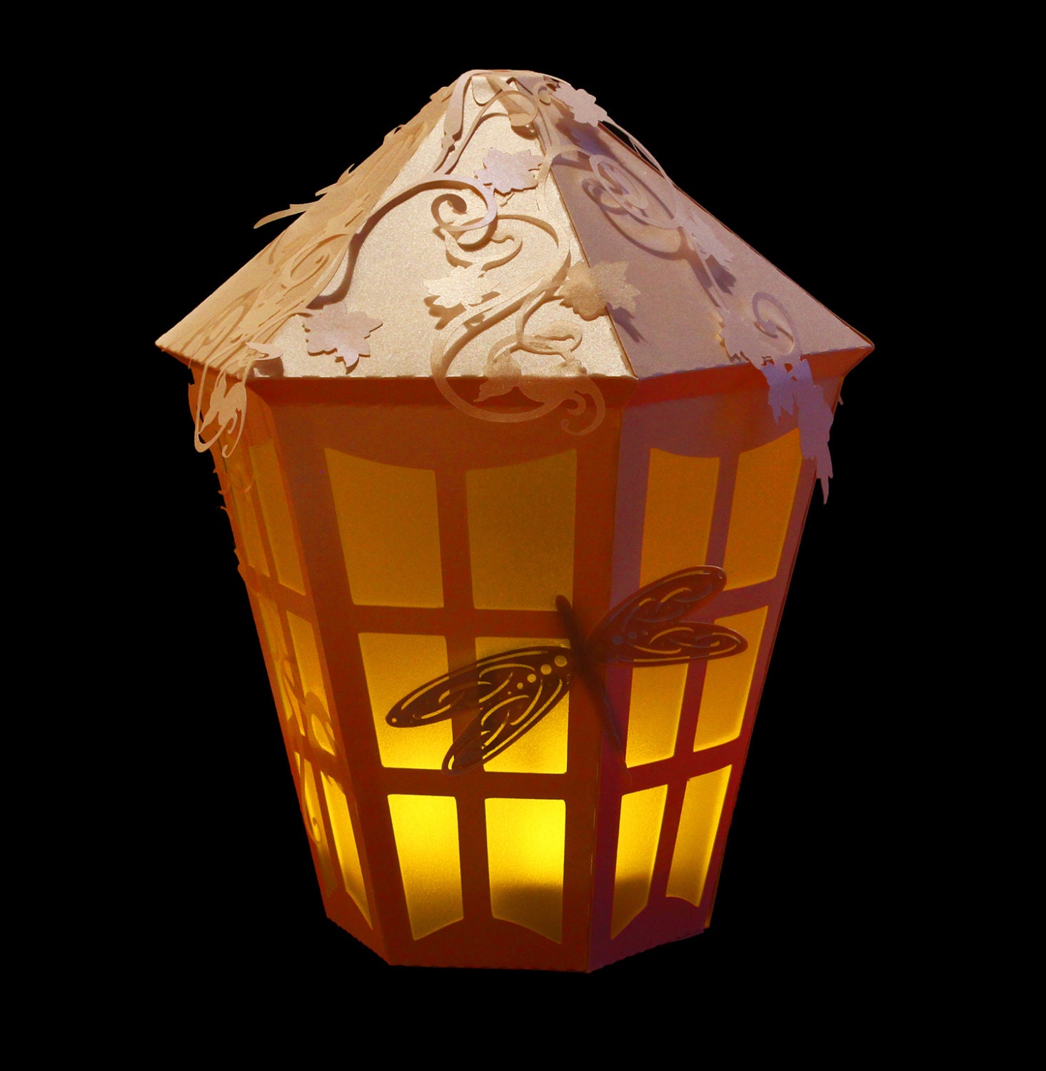 Download 3D SVG Lantern with Dragonfly and vine detail DIGITAL download