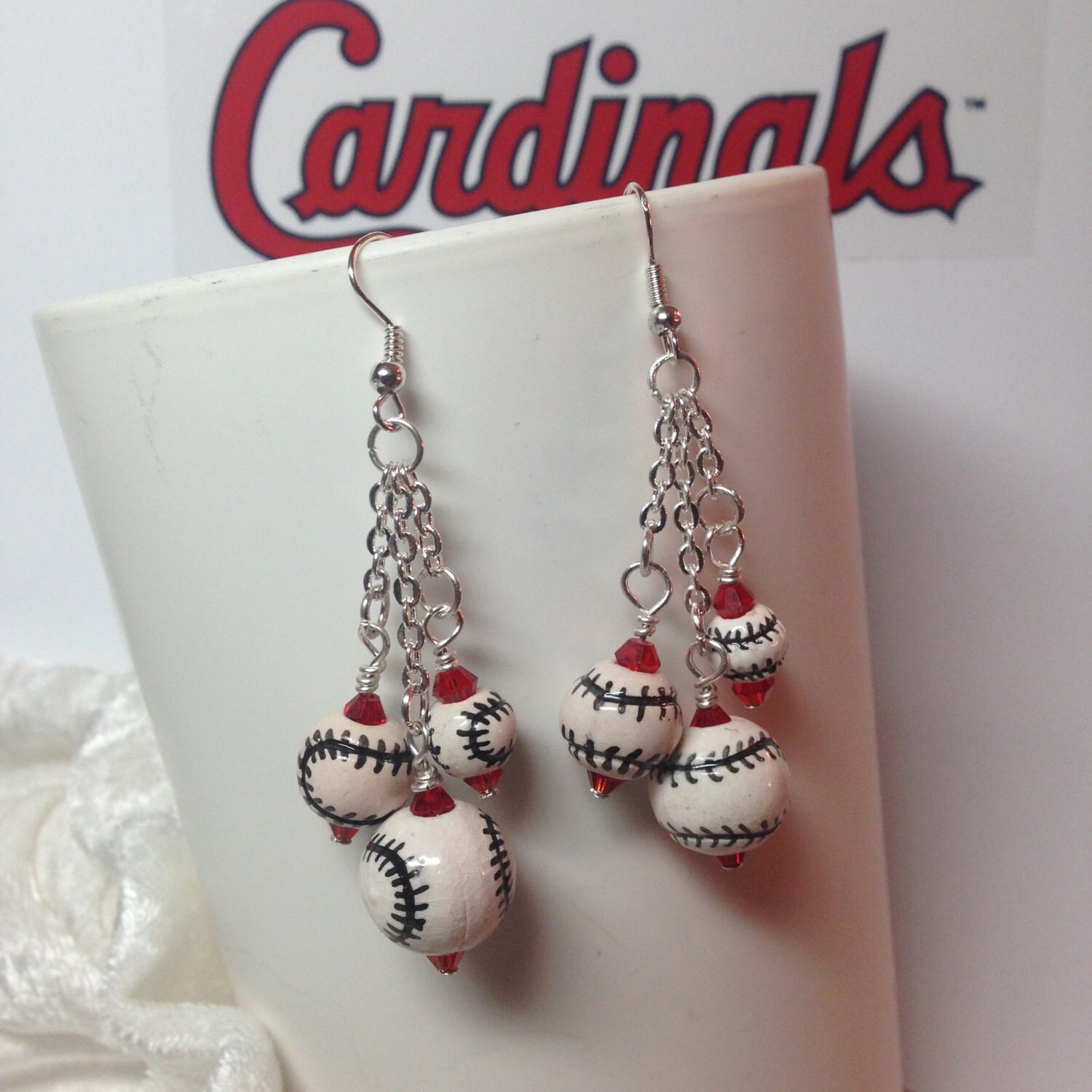 Cardinal Baseball Dangle Earrings