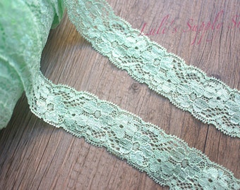 Mint Floral elastic Lace - 1.3" Elastic Lace - Lace Ribbon - Elastic by the yard - Shiny Elastic - Stretch Lace - Stretchy Mint Lace