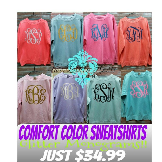 Comfort Color Sweatshirt Glitter Monograms by TwoLittleHootsDesign