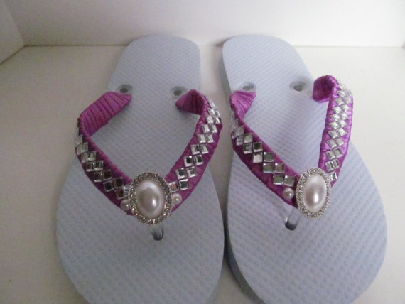 Purple Sandals bridal flip flops wedding flip flops rhinestone
