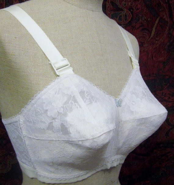 Vintage White Sheer Lace Cone Bullet Bra by by VintageDressShoppe