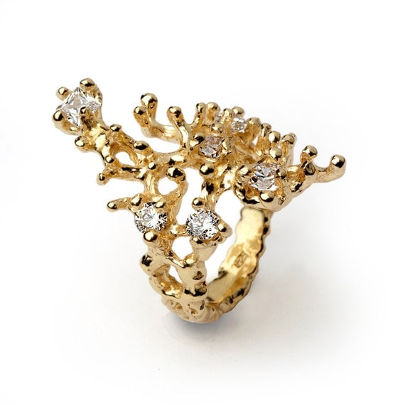 REEF Unique Gold Ring Gold Gemstone Ring by AroshaTaglia on Etsy