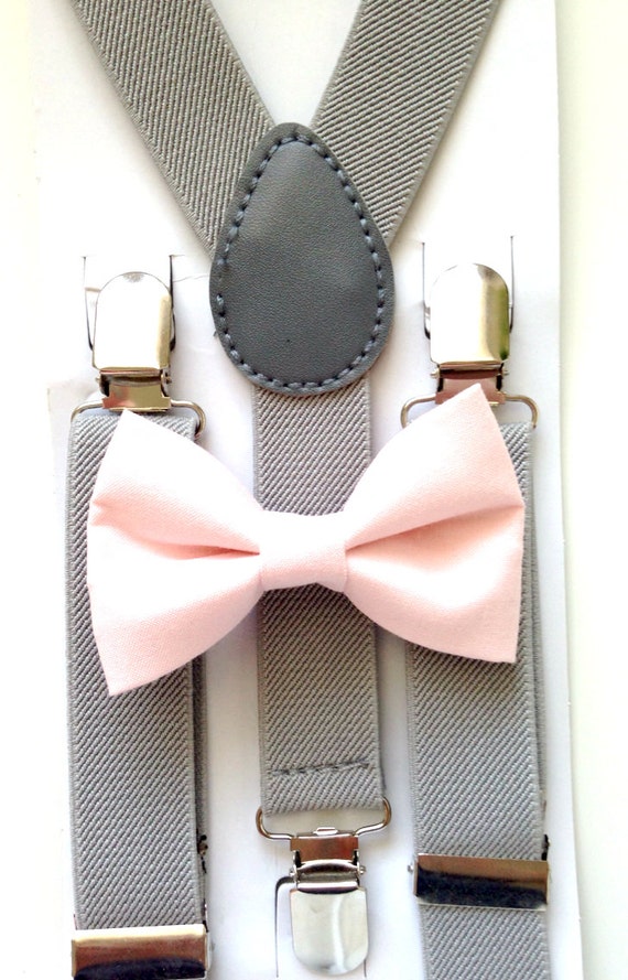 Light Gray Suspenders and Light Pink Bow Tie