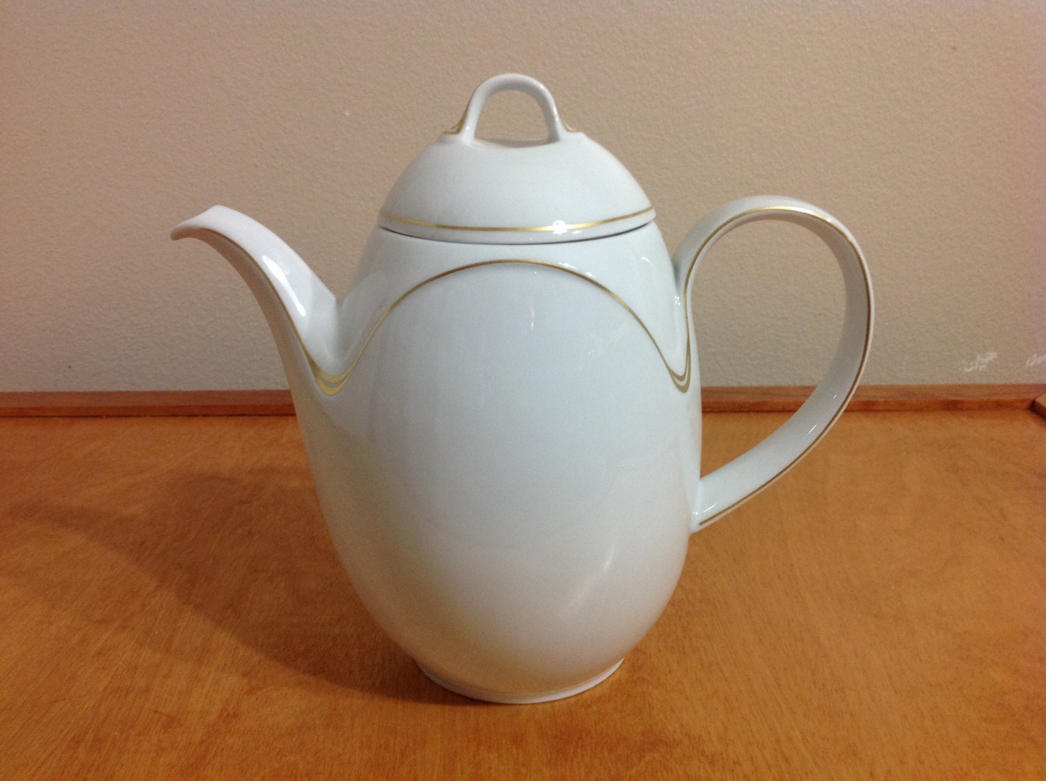 Vintage Kaiser Germany Teapot Domino Malmö White Porcelain with Gold