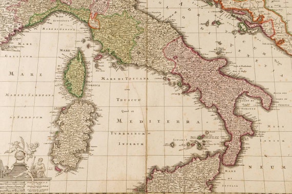 17th Century Authentic 22x24 Map of Italy Rare