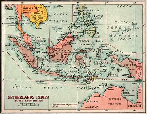 NETHERLANDS Dutch East Indies Map1940 countries nations atlas