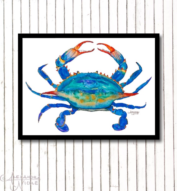Blue Crab Art Crab Print Maryland Blue by ArtByAlexandraNicole