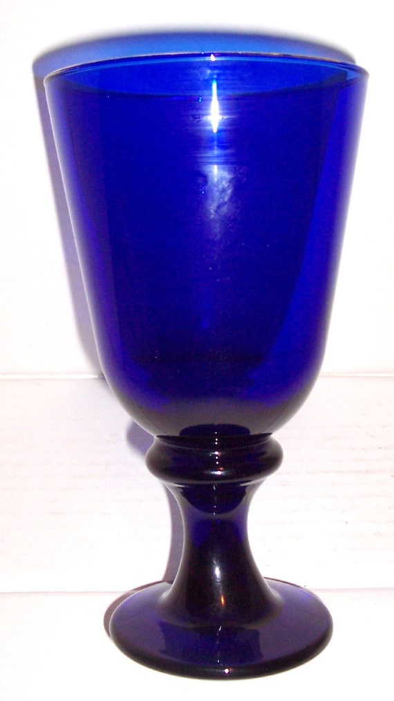 Cobalt Blue Glass Goblet With Handblown Solid Stem & Base