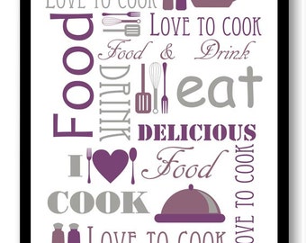 purple grey gray kitchen print food love to to cook eat food drink kitchen art - Purple Kitchen Decor purple grey gray kitchen print food love to to cook eat food drink kitchen art - Purple Kitchen Decor