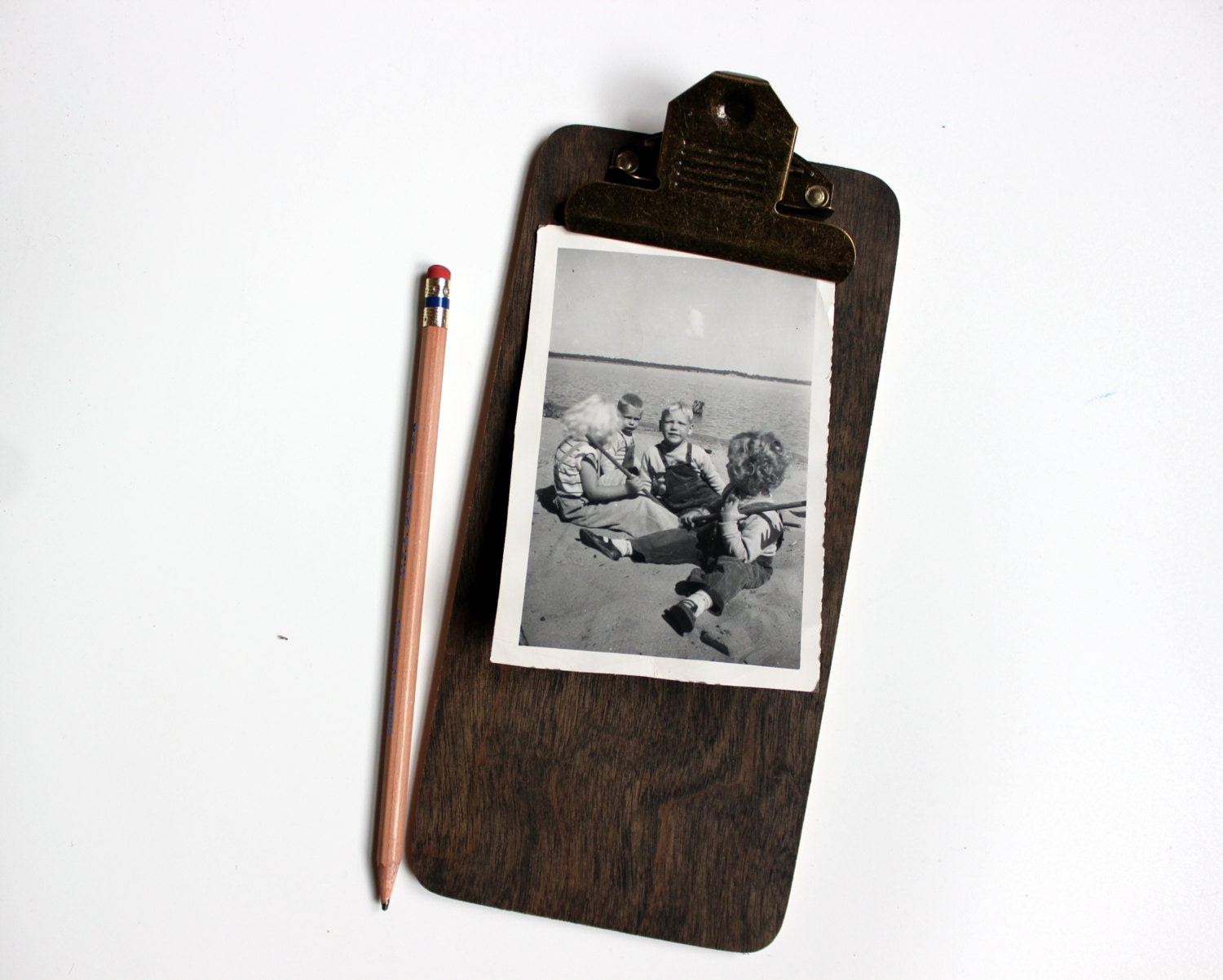 Mini Black Clipboard with Vintage Style Brass Clip