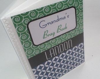 Grandmas brag book boy photo album baby photo album personalized photo album boy brag book baby album custom album 4x6 or 5x7 green navy 158