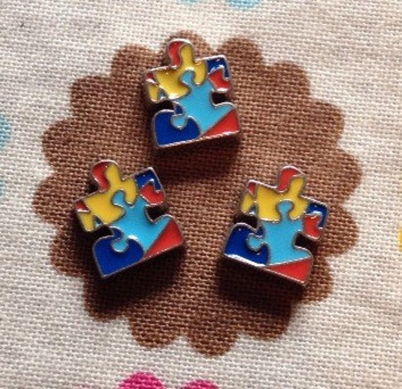 Autism awareness puzzle piece/heart floating locket charm