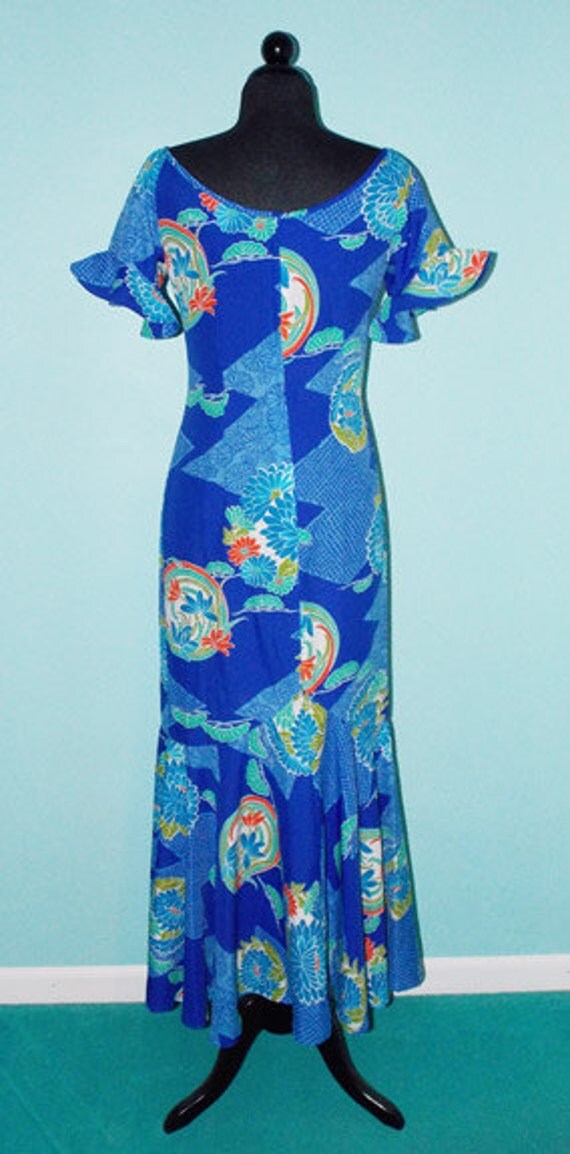 Vintage 1960s Blue Tiki Dress Hawaiian Tiki Oasis by TiKiSWAG
