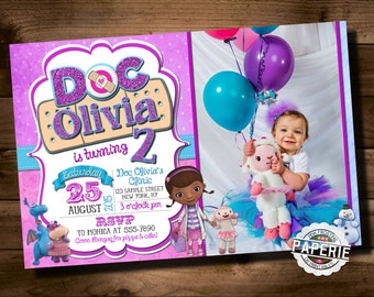 DOC MCSTUFFINS Photo BIRTHDAY Invitation, Doc McStuffins Party Ideas, Doc McStuffins Invitation, Printable Invitation, Pink Frosting Paperie