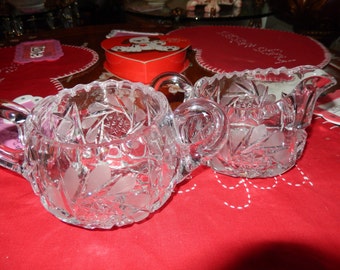 CUT GLASS CREAM and Sugar Set